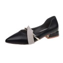 2021 autumn new pointed single shoes thick heel shallow mouth leather low heel women's shoes black professional four seasons work shoes