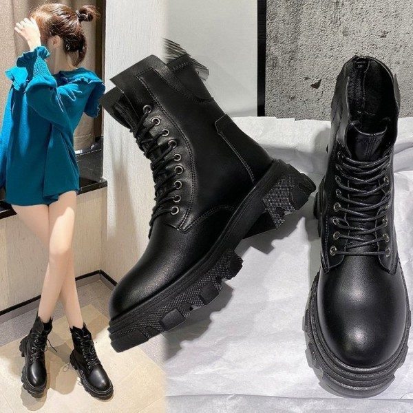 2021 Korean spring and autumn new handsome thin lace up thick soled Martin boots high top shoes women's fashion boots 