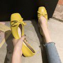 2021 spring new women's shoes Korean bow shallow flat sole single shoes square head soft sole comfortable Doudou shoes wholesale 