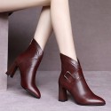 European and American high-heeled short boots women's 2021 spring and winter new pointed fashion boots fashion medium thick heel women's shoes 