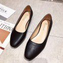 2021 spring new low heel shallow mouth single shoes thick heel square head leather black work shoes one foot women's shoes wholesale 