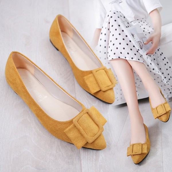 2021 spring new bow pointed shallow mouth single shoes flat bottomed suede flat heels women's shoes comfortable four seasons shoes wholesale 