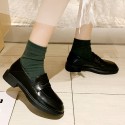 2021 autumn and winter new British style small leather shoes student black college Plush Lefu shoes flat bottomed women's shoes wholesale 