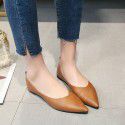 2021 spring new pointed flat shoes women's shallow flat heel shoes black comfortable leather work shoes wholesale 