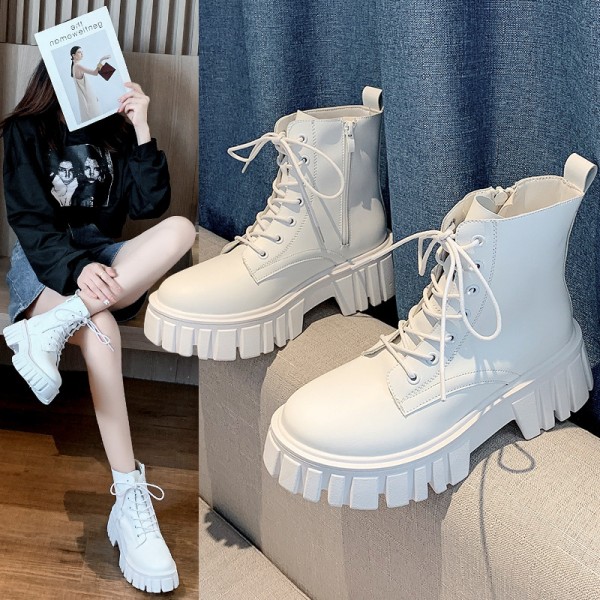 2021 autumn winter lace up Martin boots women's British fashion ins black short boots winter side zipper single boot shoes 