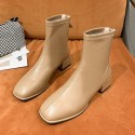 Autumn and winter 2021 new Korean version net red single boots women soft leather square head short boots women Plush high heels thick heels thin boots women 