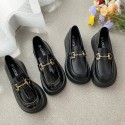 2021 autumn new black small leather shoes women's fashion thick soled British leffer shoes casual muffin soled single shoes wholesale 