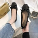 2021 summer new grass woven square head single shoes flat bottom shallow mouth bow breathable Doudou shoes women's shoes wholesale 
