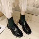 2021 autumn and winter new British style small leather shoes student black college Plush Lefu shoes flat bottomed women's shoes wholesale 