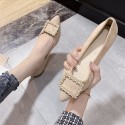 2021 spring new Korean version pointed single shoes shallow suede fashion Rhinestone square buckle flat shoes comfortable women's shoes wholesale 