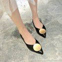 2021 spring new pointed shallow mouth flat shoes women's fashion metal round buckle comfortable flat single shoes women's shoes wholesale 