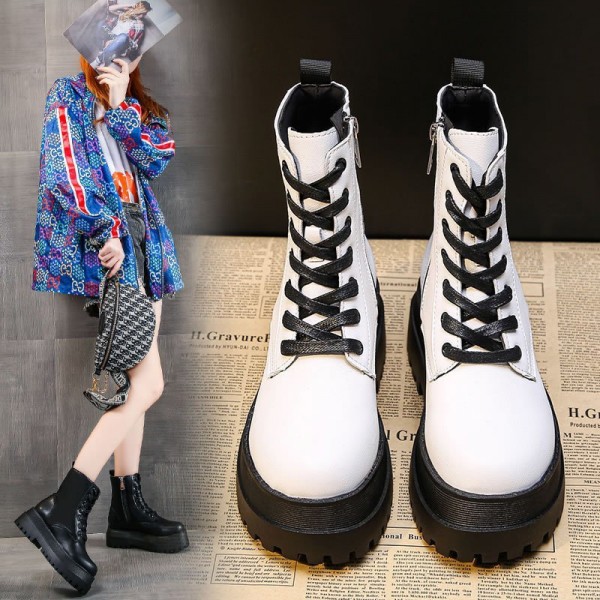 2021 autumn and winter new British short boots women's thick bottom with velvet lace up fashion Martin boots women's fashion wholesale hair 