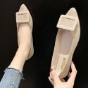 2021 spring new Korean pointed shallow mouth flat shoes fashion square button suede single shoes fashion women's shoes wholesale 