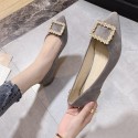 2021 spring new Korean version pointed single shoes shallow suede fashion Rhinestone square buckle flat shoes comfortable women's shoes wholesale 
