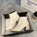 2021 autumn and winter New Retro thick heel short boots square head leather Martin boots back zipper Plush high-heeled women's boots wholesale 