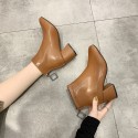 2021 autumn and winter New Retro thick heel short boots square head leather Martin boots back zipper Plush high-heeled women's boots wholesale 