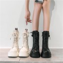 Fashion stitched motorcycle boots women's 2021 autumn and winter new ins fashion lace up British style thick bottom middle tube Martin boots 