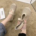 2021 summer new hollow out flat sole single shoes with one-line buckle, round head shallow mouth pea shoes, soft soled pregnant women's shoes 