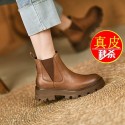 Chelsea short boots women's chimney boots round head thick bottom English Martin boots autumn winter Brown retro short boots 