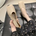 2021 autumn new Korean flat sole single shoes Square Head shallow mouth bean shoes soft leather soft sole grandma women's shoes wholesale 