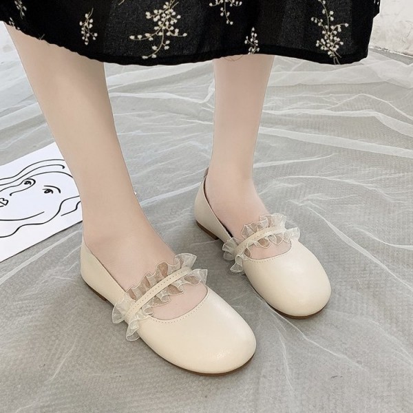 2021 spring new flat shoes round head shallow mouth pea shoes flat heel shoes with lace wholesale 