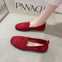 2021 summer new knitted flat sole single shoes Rhinestone breathable square head pea shoes cover feet comfortable women's shoes wholesale 