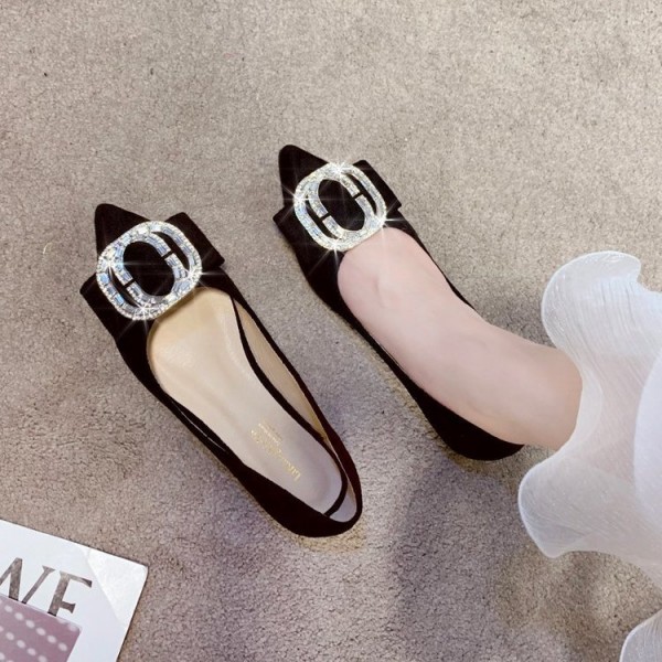 2021 autumn new Korean flat shoes pointed shallow mouth flat single shoes Rhinestone round buckle fashion women's shoes wholesale 