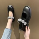 2021 spring new British small leather shoes women's flat shoes wholesale with round head and shallow mouth Mary Jane shoes 