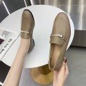 2021 spring new British style small leather shoes women's round head flat bottomed overshoe pea shoes pearl buckle single shoes wholesale 