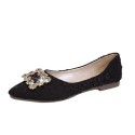 2021 summer new Korean version pointed single shoes Rhinestone square buckle shallow flat shoes silk and satin cloth women's shoes wholesale 