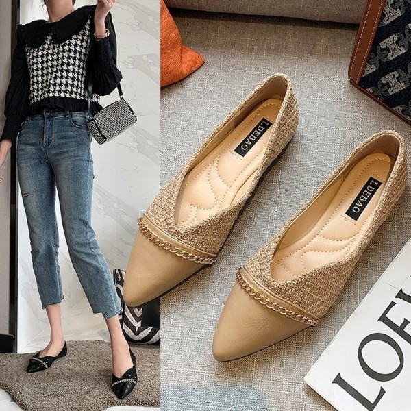 2021 spring new fairy style pointed single shoes women's shallow stitched flat shoes fashion Four Seasons Women's shoes wholesale 
