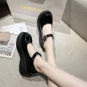 2021 autumn new British style small leather shoes women's thick bottom one-sided belt Mary Jane single shoes round head women's shoes wholesale 