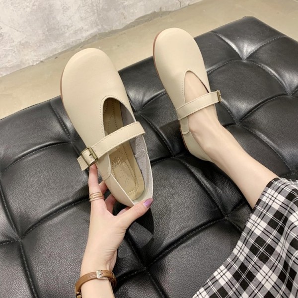 2021 summer new retro flat sole single shoes round head shallow mouth grandma shoes word buckle Mary Jane women's shoes wholesale 