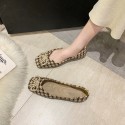 2021 spring new flat sole single shoes women's head shallow mouth thousand bird grid bean shoes bow pearl women's shoes wholesale 