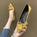 2021 spring new Korean flat shoes women's pointed shallow mouth flat heel shoes fashion square buckle leather women's shoes wholesale 