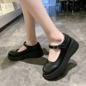 2021 autumn new British style small leather shoes women's thick bottom one-sided belt Mary Jane single shoes round head women's shoes wholesale 