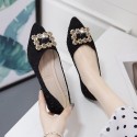 2021 summer new Korean version pointed single shoes Rhinestone square buckle shallow flat shoes silk and satin cloth women's shoes wholesale 