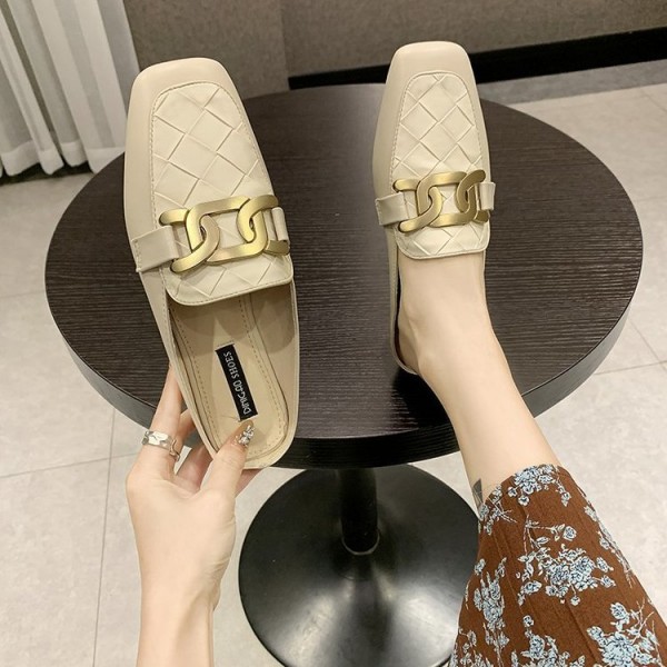 2021 spring and summer new Korean Baotou half slippers women wear square head lazy shoes fashion flat bottomed women's shoes wholesale