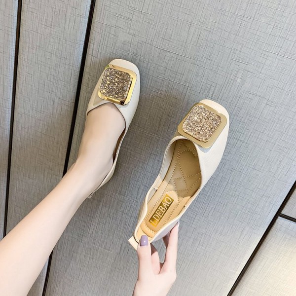 2021 summer new Korean flat sole single shoes Square Head shallow mouth soft bottom pea shoes fashion square buckle women's shoes wholesale 