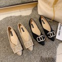 2021 spring new fairy style pointed shallow mouth single shoes pearl buckle cover foot flat shoes comfortable women's shoes wholesale 