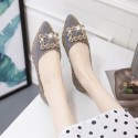 2021 summer new Korean version pointed single shoes Rhinestone square buckle shallow flat shoes silk and satin cloth women's shoes wholesale 