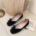 2021 autumn new bow flat sole single shoes women's head shallow mouth pea shoes fashion suede women's shoes wholesale 