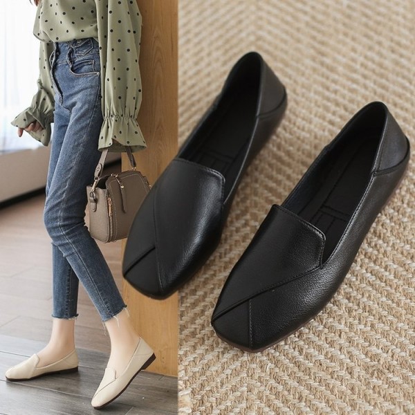 2021 spring new flat sole single shoes Square Head shallow mouth cover foot soft surface pea shoes casual and comfortable women's shoes wholesale 