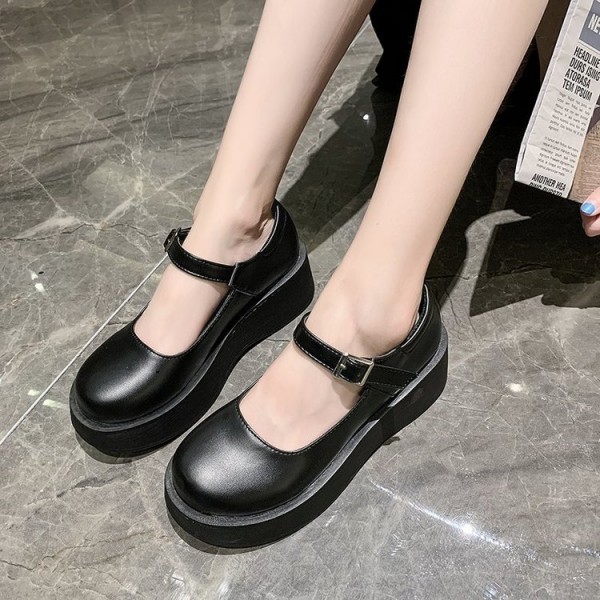 2021 autumn new British style small leather shoes women's thick bottom one-sided belt Mary Jane single shoes round head women's shoes wholesale 