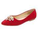 2021 spring new pointed single shoes women's shallow flat shoes suede Rhinestone red wedding shoes Bridesmaid shoes wholesale 