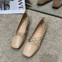 2021 autumn new Korean flat sole single shoes bow square head shallow mouth Doudou shoes comfortable soft sole women's shoes wholesale 