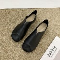 2021 autumn new Korean flat sole single shoes Square Head splicing soft surface comfortable Doudou shoes overshoot women's shoes wholesale 