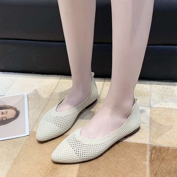 2021 autumn new Korean knitted single shoes women's pointed flat shoes shallow mouth breathable fashion women's shoes wholesale 