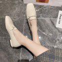 2021 spring new style square head single shoes thick heel sleeve foot metal chain small leather shoes black low heel women's shoes wholesale 