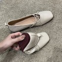 2021 autumn new Korean flat sole single shoes bow square head shallow mouth Doudou shoes comfortable soft sole women's shoes wholesale 